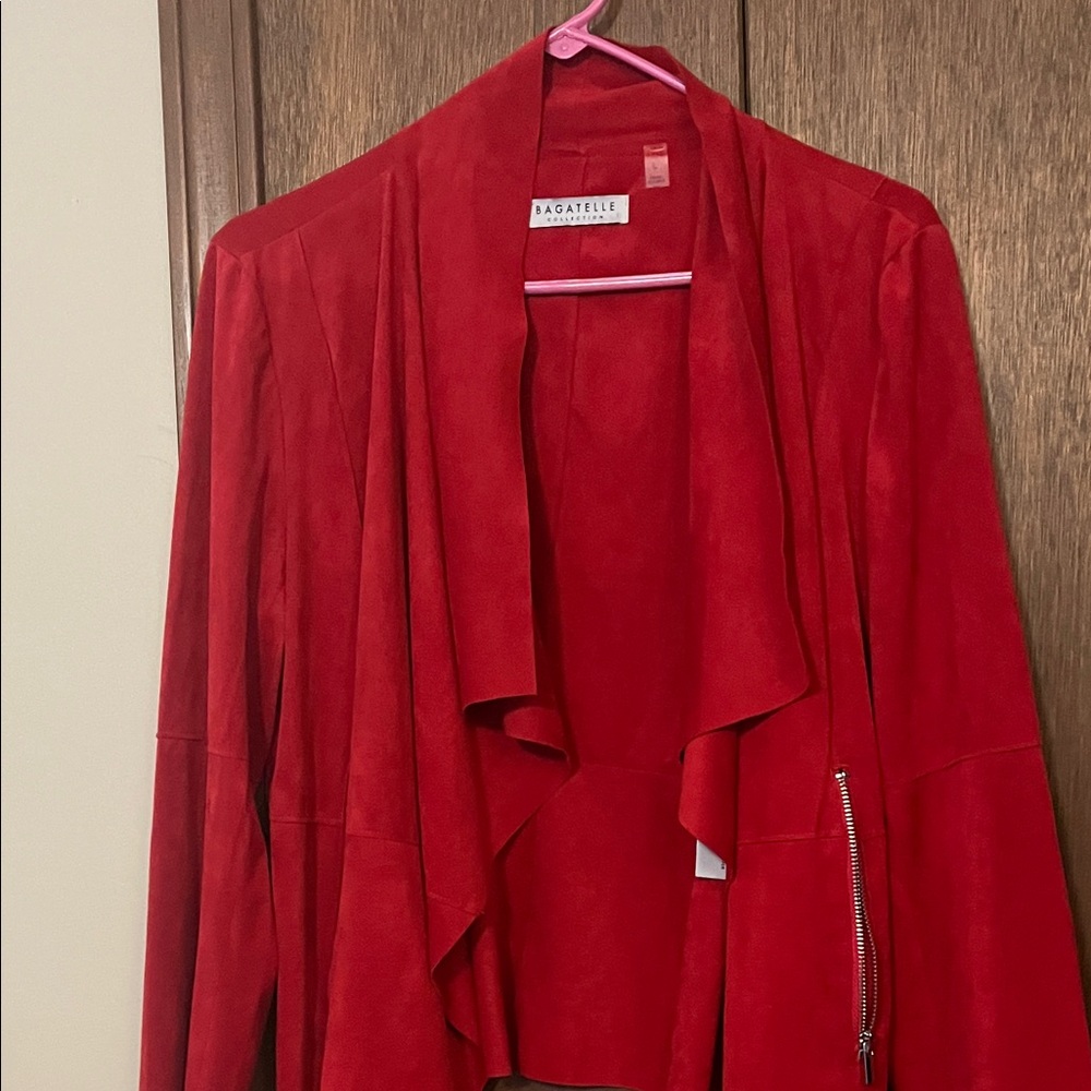 bagatelle Red Draped Open-Front Suede Blazer Large - Picture 7 of 12